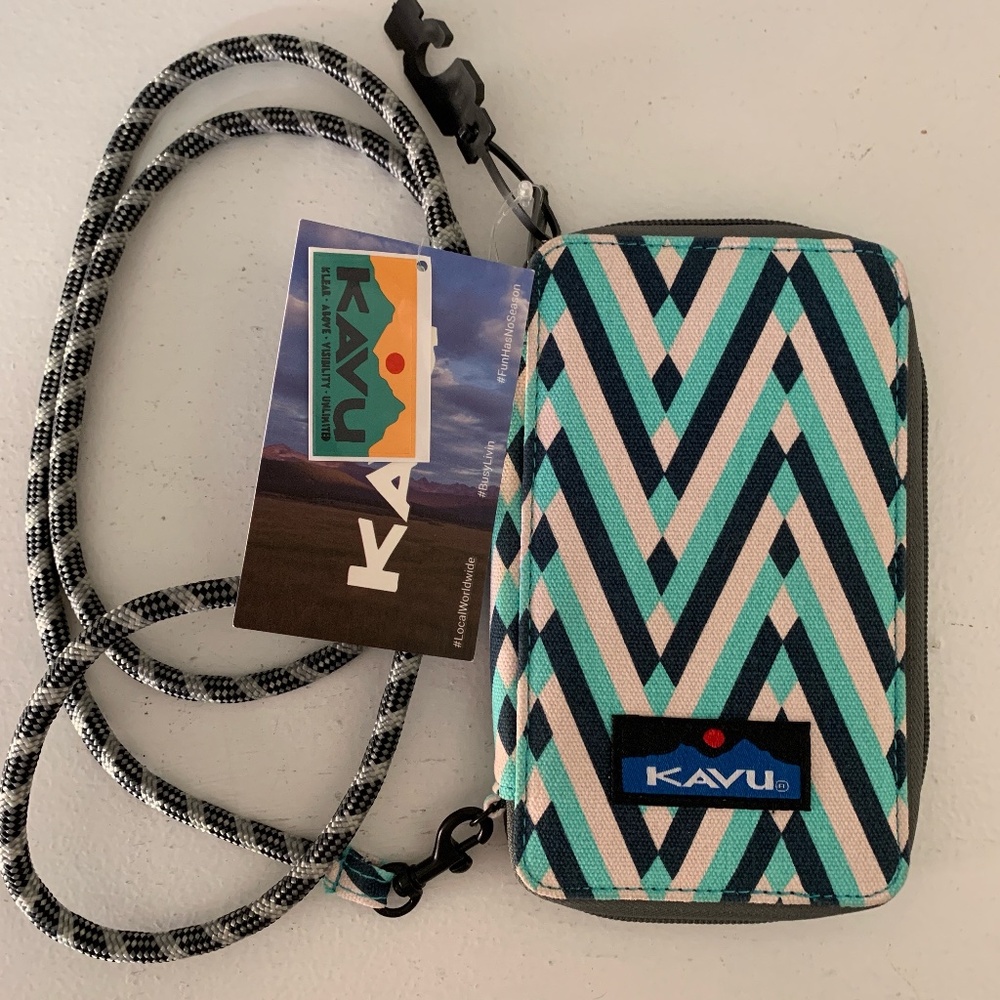 KAVU Crossbody Wallet Purse NEW Small Turquoise Gray Gorpcore Travel Hiking